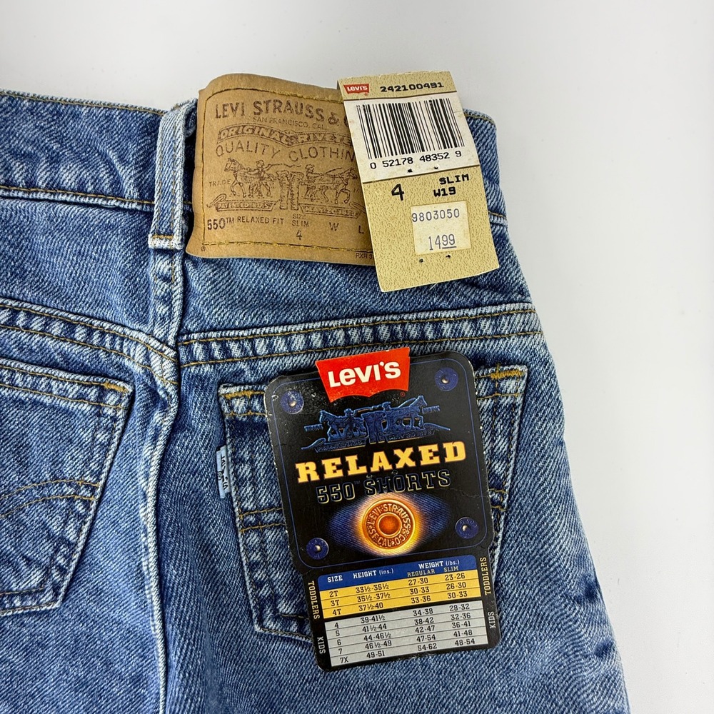 Vintage 90s Levis 550 Relaxed Fit Slim Denim Shorts Blue Kids Size 4 NWT NOS Y2K